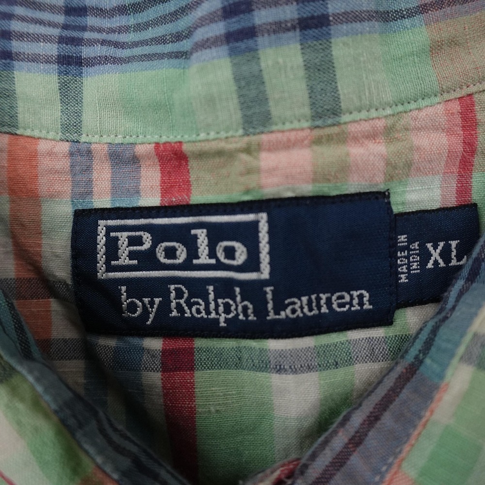 VTG Polo Ralph Lauren Shirt Mens XL Madras Plaid Linen Western Pearl Snap Rodeo - Picture 4 of 10